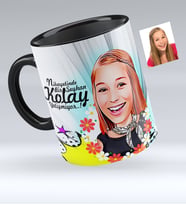 BK Gift Kişiye Özel Bayan Karikatürlü Siyah Kupa Bardak  9