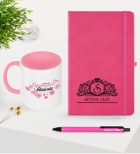 BK Gift Kişiye Özel Öğretmenler Günü Temalı Pembe Defter Kalem Kupa Seti - 3