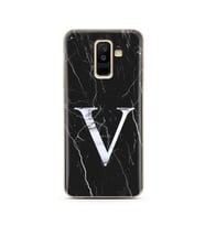Samsung A6 Plus Siyah Mermer Harf Tasarımlı Telefon Kılıfı V-Harfi 