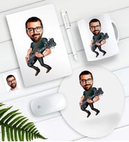 BK Gift Kişiye Özel Bay Gitarist Karikatürlü Defter Kalem Kupa Mouse Pad Seti (Model 1)