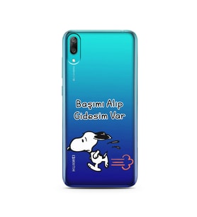 Snoopy Tasarımlı Süper Şeffaf Silikon Telefon Kılıfı Huawei Y7 Pro 2019