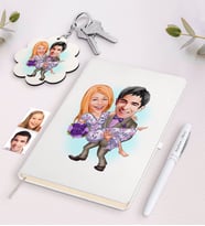 BK Gift Kişiye Özel Sevgili Karikatürlü Beyaz Defter Kalem ve Anahtarlık Hediye Seti-56 (Model 1)