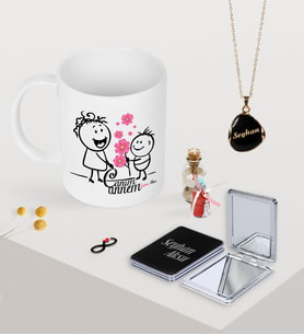 BK Gift Kişiye Özel Canım Annem Kupa Ayna ve Siyah Mineli Kolye Seti-17 (Model 1)