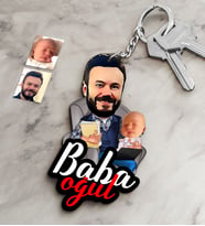 BK Gift Kişiye Özel Baba Oğul Ahşap Karikatür Anahtarlık-2 (Çok Renkli)