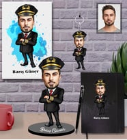 Kişiye Özel Pilot Karikatürlü 5 li Hediye Seti Bay-2