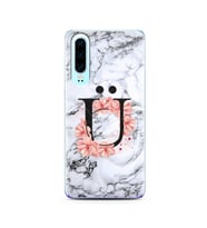 Mermer Çiçekli Harf Tasarım Süper Şeffaf Silikon Telefon Kılıfı Huawei P30  Ü-Ha