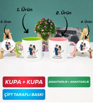 İkili Yeşil Pembe Sevgiliye Hediye Bir Ömür Sevgililer Günü Hediyesi Kupa Bardak Anahtarlık Hediye Seti