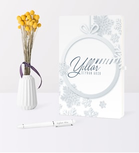 BK Gift Kişiye Özel Yılbaşı Mutlu Yıllar Temalı Beyaz Defter Kalem Seti - 14