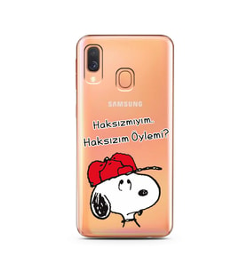 Snoopy Tasarımlı Süper Şeffaf Silikon Telefon Kılıfı Samsung A40
