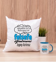 Felsefe Öğretmeni Kare Yastık ve Mavi Kupa Bardak