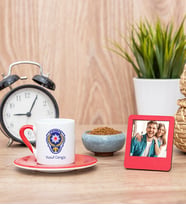 Polis Amblemli Kırmızı Kahve Fincanı ve Kırmızı Mini Fotoğraf Çerçevesi