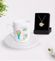 BK Gift Kişiye Özel Öğretmenler Gününüz Kutlu Olsun Türk Kahvesi Fincanı ve İsimli Papatya Kolye Hediye Seti-3 (Model 1)