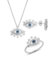Söğütlü Silver Gümüş rodyumlu zirkon taşlı lareyn kolye küpe ve yüzük gümüş set