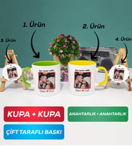 İkili Yeşil Sarı Sevgiliye Sevgililer Günü Hediyesi 9 Kupa Bardak Anahtarlık