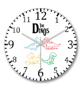 The Dinos White Dinozorlar Duvar Saati Bombeli Gercek Cam