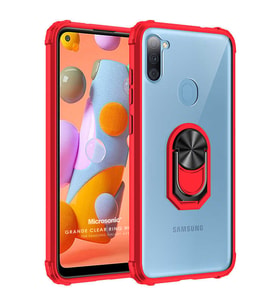 Microsonic Samsung Galaxy A11 Kılıf Grande Clear Ring Holder Kırmızı
