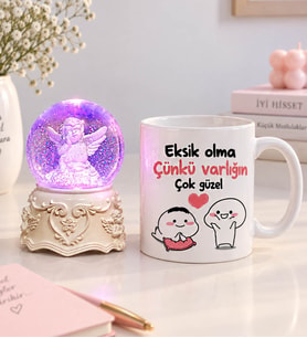 Melek Kar Küresi Işıklı & Eksik Olma Varlığın Çok Güzel Kupa