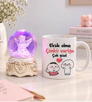 Melek Kar Küresi Işıklı & Eksik Olma Varlığın Çok Güzel Kupa