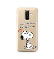 Snoopy Tasarımlı Süper Şeffaf Silikon Telefon Kılıfı Samsung A6 Plus