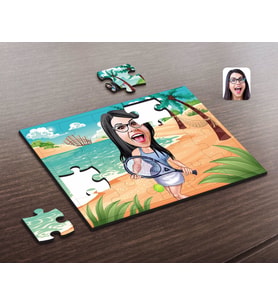 BK Gift Kişiye Özel Kadın Tenis Oyuncusu Karikatürlü Ahşap Puzzle-1