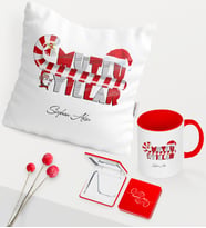 BK Gift Kişiye Özel Yılbaşı Mutlu Yıllar Temalı Kırmızı Kupa Ayna Yastık Seti - 2