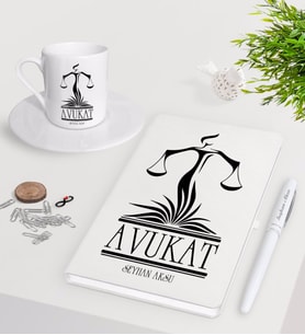 BK Gift Kişiye Özel Avukat Beyaz Defter Kalem Türk Kahvesi Fincanı Seti-5 (Model 1)