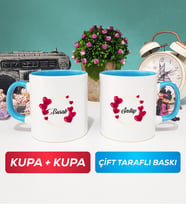 İkili İsme Özel Sevgililer Günü Hediyesi Kupa Bardak Mavi