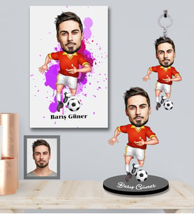 Kişiye Özel Futbolcu Karikatürlü 3 lü Hediye Seti Bay-1