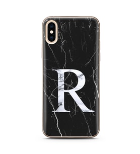 Iphone Xs Max Siyah Mermer Harf Tasarımlı Telefon Kılıfı R-Harfi 