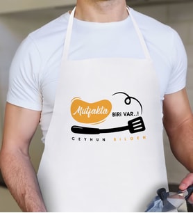 BK Gift Kişiye Özel Mutfakta Biri Var Erkek Beyaz Mutfak Önlüğü  2