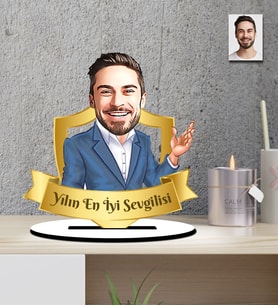 Kişiye Özel Yılın En İyi Sevgilisi Karikatür Ahşap Biblo
