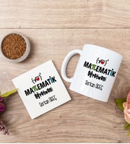 Matematik Öğretmeni Beyaz Kupa Bardak Ve Bardak Altlığı Seti