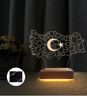 Türkiye Haritası Tasarımlı 3d Gece Lambası Masa Lambası
