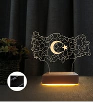 Türkiye Haritası Tasarımlı 3d Gece Lambası Masa Lambası