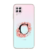 Pembe Çiçekli Harf Tasarım Süper Şeffaf Silikon Telefon Kılıfı Huawei P40 Lite C