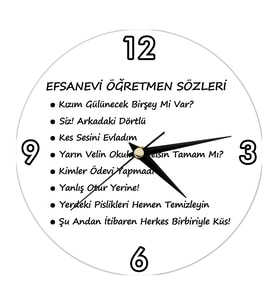 Kişiye Özel Efsanevi Öğretmen Sözleri Duvar Saati