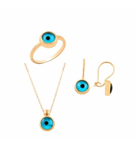 Gözlü Üçlü Set 8.40 Gram 14 Ayar Altın (Çok Renkli)
