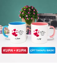 İkili Sevgililer Günü Hediyesi Kupa Bardak Mavi Pembe
