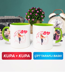 İkili Sevgiliye Sevgililer Günü Hediyesi 2 Kupa Bardak Yeşil