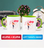 İkili Sevgiliye Sevgililer Günü Hediyesi 2 Kupa Bardak Yeşil