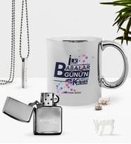 BK Gift Kişiye Özel İlk Babalar Günün Kutlu Olsun Krom Kupa Benzinli Çakmak Kolye Seti-2 (Model 1)