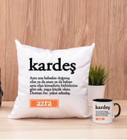 Kardeş Kelime Anlamı Kare Yastık ve Siyah Kupa Bardak