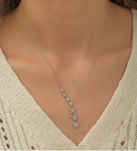 Papatya Silver Kayan Yıldızlar Kolye Nano Zirkon Taşlı Rodyum Kaplama Gümüş