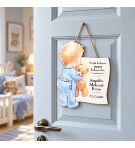 Gifties Ayıcık Taşıyan Bebek Temalı Kişiye Özel Kapı Süsü