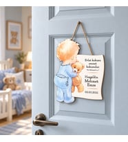 Gifties Ayıcık Taşıyan Bebek Temalı Kişiye Özel Kapı Süsü