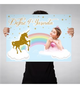 Doğum Günü Afişi Gold Unicorn Konsept 70x100cm