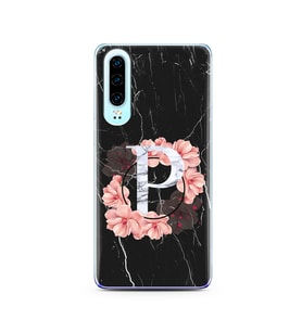 Mermer Çiçekli Harf Tasarım Süper Şeffaf Silikon Telefon Kılıfı Huawei P30  P-Ha