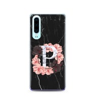 Mermer Çiçekli Harf Tasarım Süper Şeffaf Silikon Telefon Kılıfı Huawei P30  P-Ha