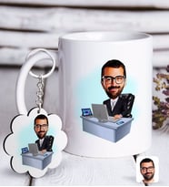 BK Gift Kişiye Özel Erkek Genel Müdür Karikatürlü Beyaz Kupa ve Anahtarlık Hediye Seti-1 (Model 1)