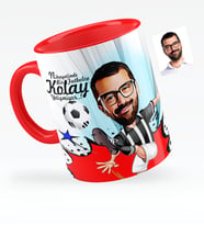 BK Gift Kişiye Özel Bay Futbolcu Siyah Beyaz Karikatürlü Kırmızı Kupa Bardak  1